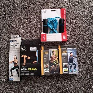 5 Piece Fitness Bundle! Weighted Jump Rope & Variety Of Bands! NWT